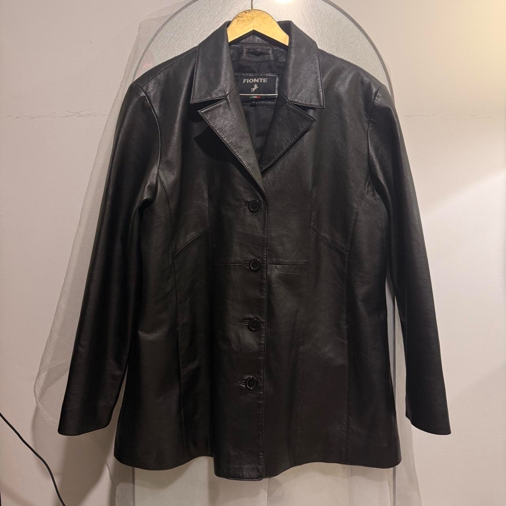 Vintage 90s Italian Fionte Women's Sleek Black Genuine Leather Jacket Size 1x